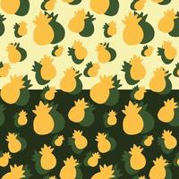 Two seamless patterns of pineapple shadows on a green background. Vector illustration. Pattern, children's illustration.