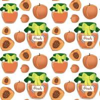 Background jam made of peaches, jars, jams, sunsets. Used in textile illustration, kitchen illustration, gift wrapping. Background, pattern, seamless. vector