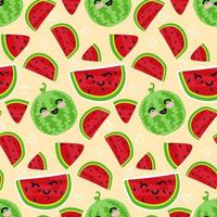 Cute pattern of watermelons and their pieces. Vector children's illustration