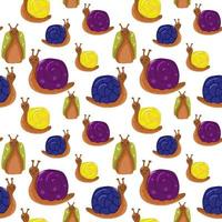 Vector illustration of a pattern of snail characters in cartoon style. A set of colorful emotional, happy, smiling, funny snails for children's design or speed