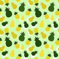 A delightful seamless pattern of pineapples and their shadows on a green background. Vector illustration. Pattern, children's illustration.