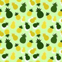 A delightful seamless pattern of pineapples and their shadows on a green background. Vector illustration. Pattern, children's illustration.