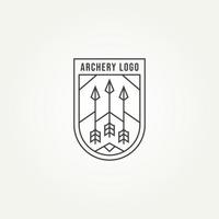 diseño de ilustración vectorial de plantilla de logotipo de emblema de arte de línea de tiro con arco minimalista. concepto simple de logotipo de emblema de tiro con arco o caza vector