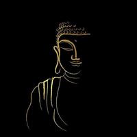 Closeup golden buddha face sketching vector design over black background