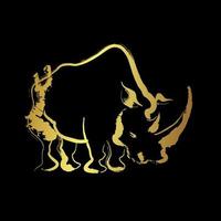 rinoceronte, trazo de pincel dorado sobre fondo negro vector