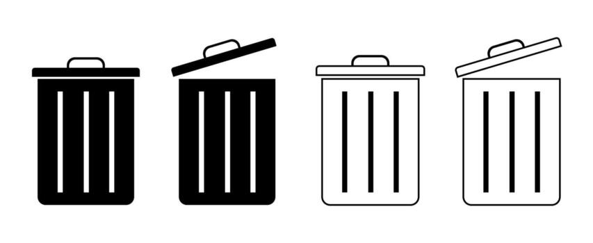 Trash can icon set. Bin collection set. Suitable for web icon, delete button. Vector illustration. EPS 10.