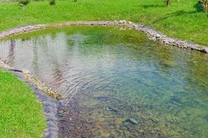 Beautiful pond in city park at summer photo