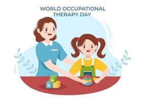 World Occupational Therapy Day Celebration Hand Drawn Cartoon Flat Illustration with Physical Therapists to Maintain and Recover Health vector