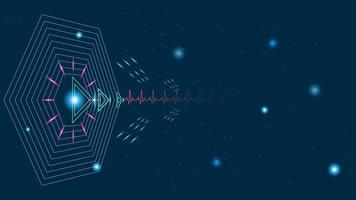 pulso cardíaco o electrocardiograma en monitor para interfaz de usuario de alta tecnología tecnología digital azul con partículas brillantes, ilustración vectorial vector