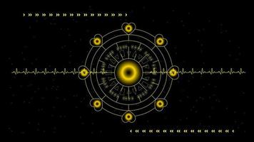 Heart pulse or ekg in monitor for UI Hi-tec interface black and gold  digital technology with glowing particles ,vector illustration. vector