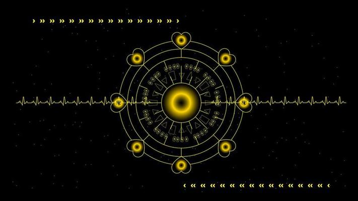 Heart pulse or ekg in monitor for UI Hi-tec interface black and gold  digital technology with glowing particles ,vector illustration.