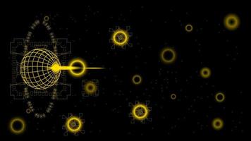 UI Hi-tec interface black and gold abstract digital technology with glowing particles, vector illustration