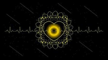 Heart pulse or ekg in monitor for UI Hi-tec interface black and gold  digital technology with glowing particles ,vector illustration. vector