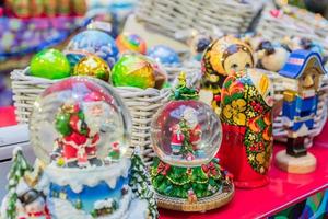 Christmas toys at the fair. Holiday shopping photo