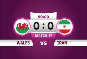 wales, iran, Football 2022, Group B. World Football Competition championship match versus teams intro sport background, championship competition final poster, vector illustration.