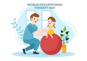 World Occupational Therapy Day Celebration Hand Drawn Cartoon Flat Illustration with Physical Therapists to Maintain and Recover Health vector