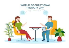 World Occupational Therapy Day Celebration Hand Drawn Cartoon Flat Illustration with Physical Therapists to Maintain and Recover Health vector