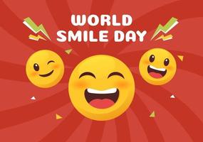 World Smile Day Hand Drawn Cartoon Illustration with Smiling Expression and Happiness Face in Flat Style Background vector