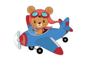 Cartoon bear flying in an airplane vector illustration