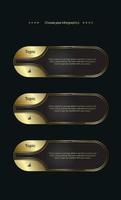 Set of three new style Golden buttons, symbols, icons, steps of workflows templates design and multipurpose Infographic Vector on a dark background