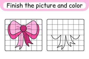 Complete the picture bow. Copy the picture and color. Finish the image. Coloring book. Educational drawing exercise game for children vector