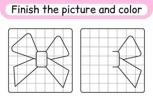 Complete the picture bow. Copy the picture and color. Finish the image. Coloring book. Educational drawing exercise game for children vector