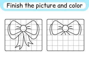 Complete the picture bow. Copy the picture and color. Finish the image. Coloring book. Educational drawing exercise game for children vector