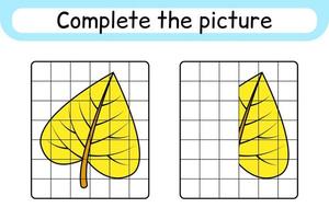 Complete the picture leaf birch. Copy the picture and color. Finish the image. Coloring book. Educational drawing exercise game for children vector