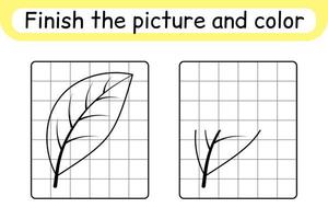 completar la hoja de imagen. copiar la imagen y el color. terminar la imagen. libro de colorear. juego educativo de ejercicios de dibujo para niños vector