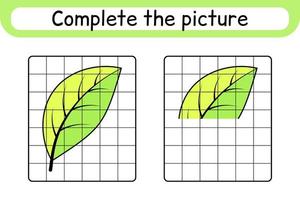 completar la hoja de imagen. copiar la imagen y el color. terminar la imagen. libro de colorear. juego educativo de ejercicios de dibujo para niños vector