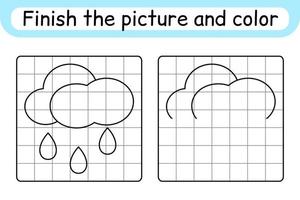 Complete the picture cloud. Copy the picture and color. Finish the image. Coloring book. Educational drawing exercise game for children vector