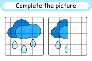 Complete the picture cloud. Copy the picture and color. Finish the image. Coloring book. Educational drawing exercise game for children vector