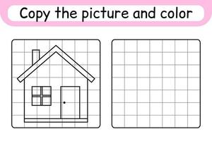 copia la imagen y colorea a casa. completa la imagen terminar la imagen. libro de colorear. juego educativo de ejercicios de dibujo para niños vector