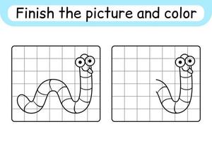 Complete the picture worm. Copy the picture and color. Finish the image. Coloring book. Educational drawing exercise game for children vector