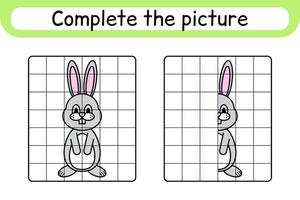 Complete the picture rabbit. Copy the picture and color. Finish the image. Coloring book. Educational drawing exercise game for children vector