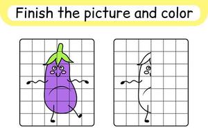 Complete the picture eggplant. Copy the picture and color. Finish the image. Coloring book. Educational drawing exercise game for children vector