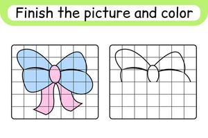 Complete the picture bow. Copy the picture and color. Finish the image. Coloring book. Educational drawing exercise game for children vector