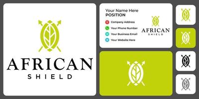 African shield logo design with business card template. vector