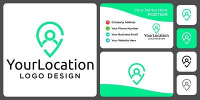 Tracking location logo design with business card template. vector