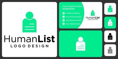 Human list logo design with business card template. vector