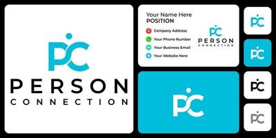 Letter P C monogram partnership logo design with business card template. vector