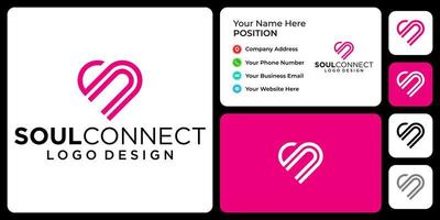 Letter S C monogram love logo design with business card template. vector