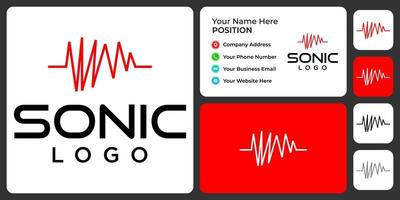 Audio symbol logo design with business card template. vector