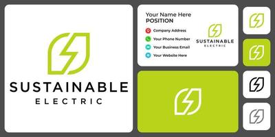 Leaf and electric logo design with business card template. vector