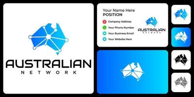 Australia map network logo design with business card template. vector