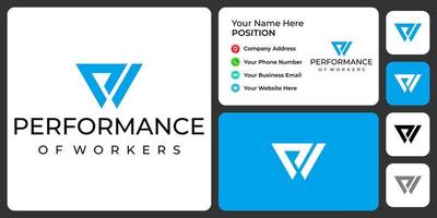 Letter P W monogram business logo design with business card template. vector