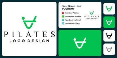 Pilates logo design with business card template. vector