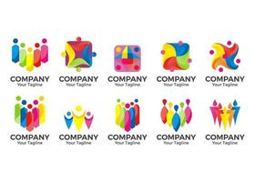 Set of community logo. People crowd vector logo. Abstract people logo. Teamwork logo. Network logo. Community vector illustration.