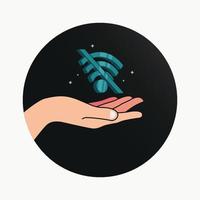 sin wifi e icono de mano ilustración vectorial, sin concepto de señal vector