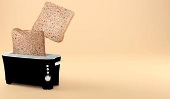 3D toast and toaster on yellow background for copy space , 3D rendering illustration breakfast concept photo